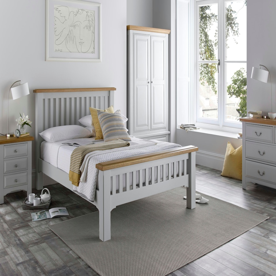 image 1 of 4ft6 Double Real oak & Light Grey Solid,strong,wood bed frame.Wooden bedstead
