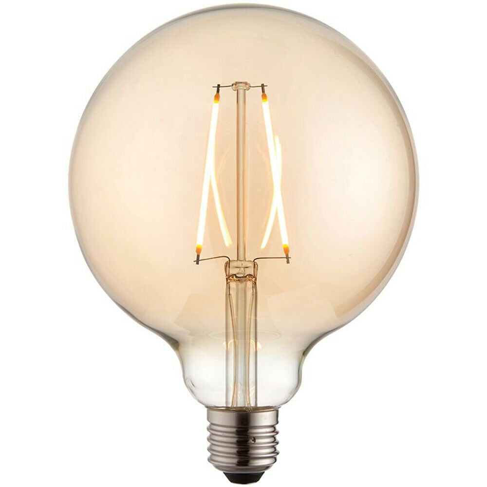 Loops 125mm GLOBE LED Filament Light Bulb AMBER GLASS E27 Screw 2W Warm White Lamp