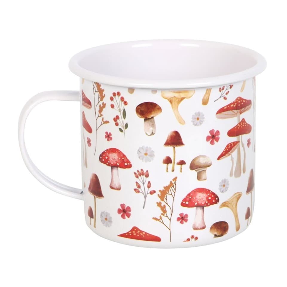 image 1 of Something Different Mushroom Enamel All-Over Print Mug - White/Red - One Size