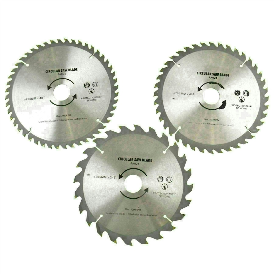 image 1 of 3pc 205mm TCT Circular Saw Blades 20/40/48 TPI & Adapter Rings Reducer TE861