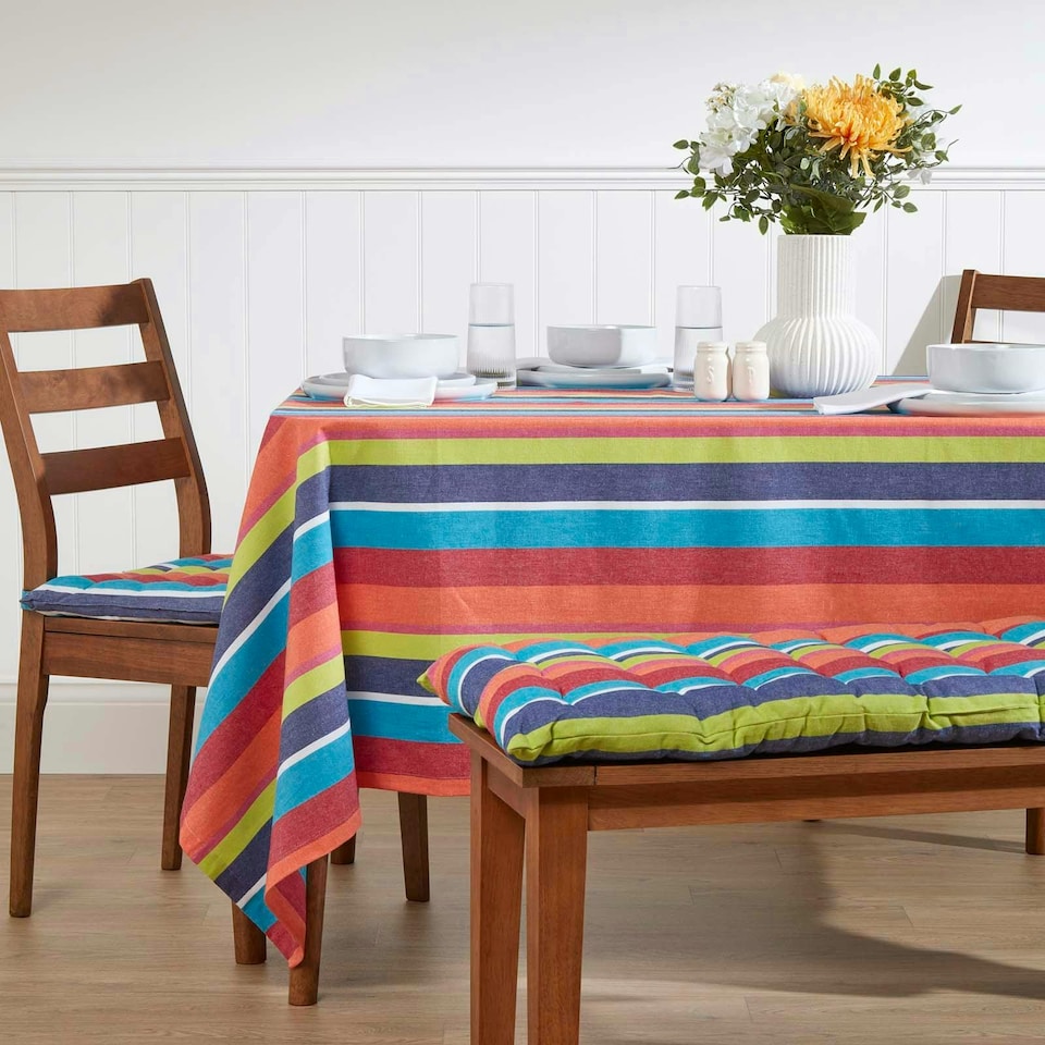 image 1 of Homescapes Garden Bench Cushion Luxury 2 Seater Cotton Stripe Indoor Outdoor Seat Pad | Multi | 108 x 42 cm | 1