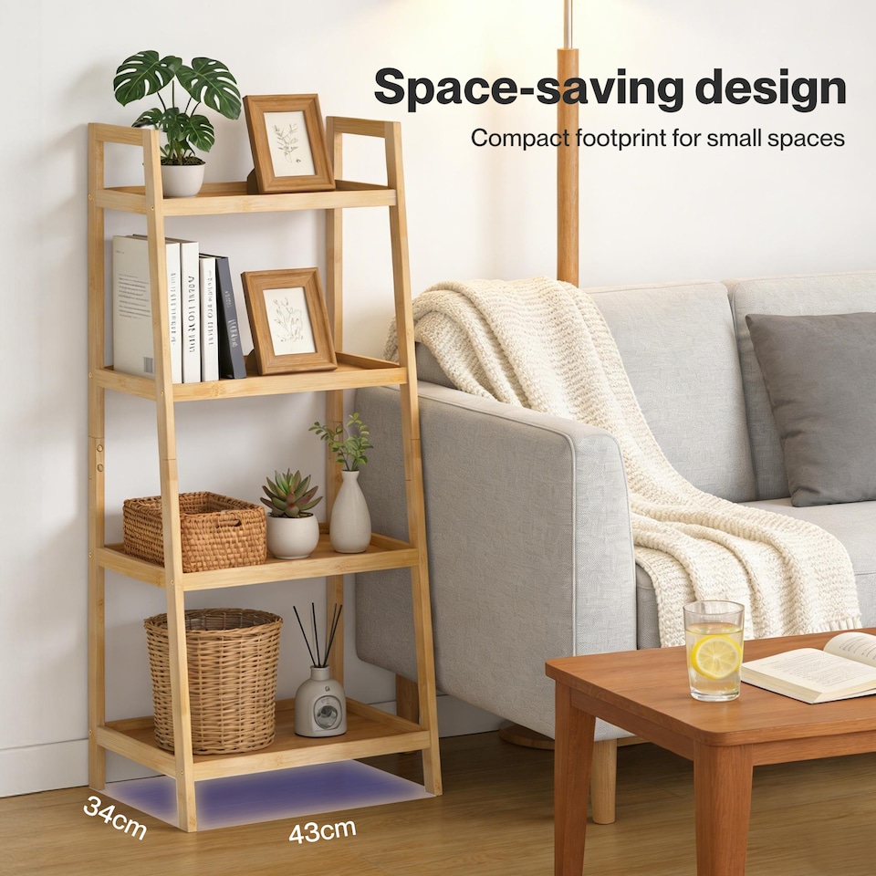 image 1 of Levede Bathroom Storage Shelves 4 Tier Rack Corner Bathroom Kitchen Bamboo