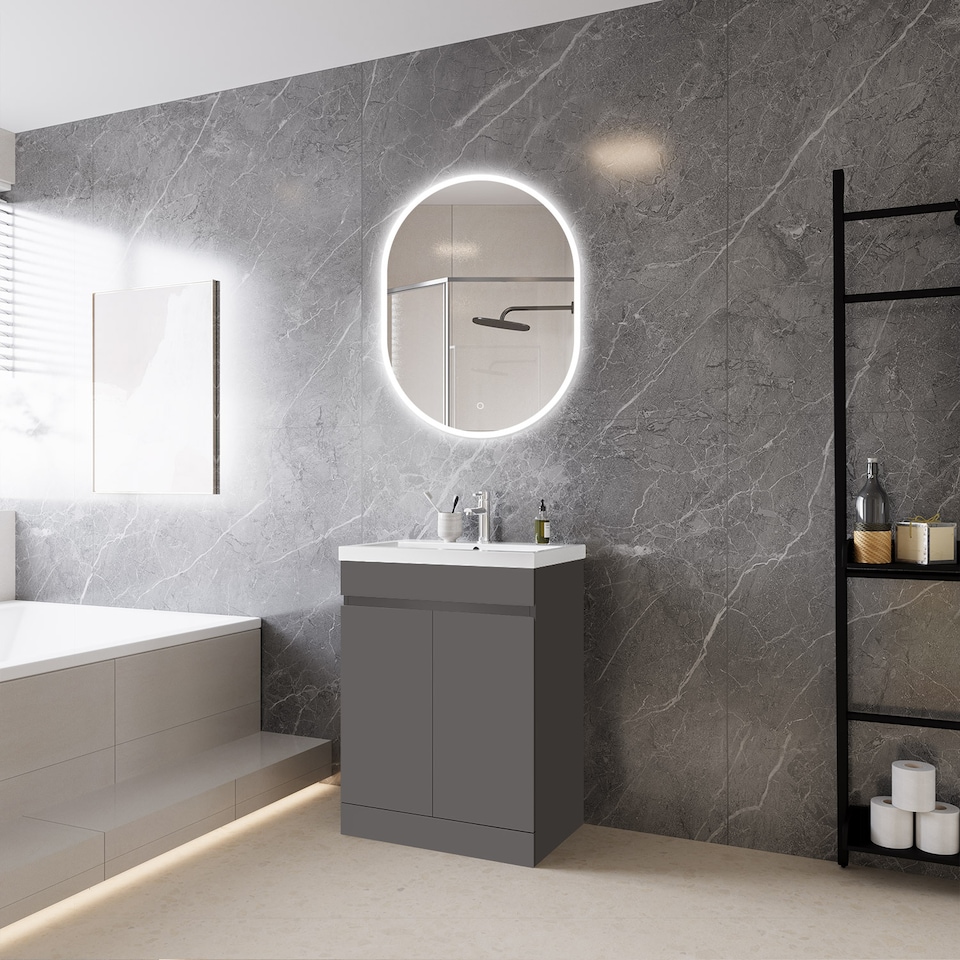 image 1 of AICA 600mm Matte Anthracite Bathroom Vanity Unit With Basin Double Door Floor Standing Design Flat Packed