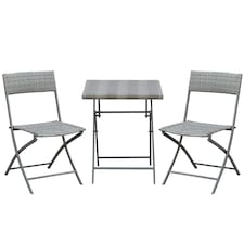 Outsunny 3 Pieces Folding Rattan Bistro Set, Garden Furniture Bistro Set with Folding Garden Table and Chairs, Wicker Balcony Furniture for Outdoor, Patio, Porch, Grey