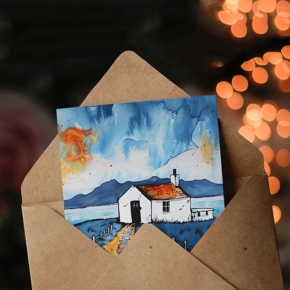 image 1 of Isle Harris White Cottage Scotland Seaside New Home Card
