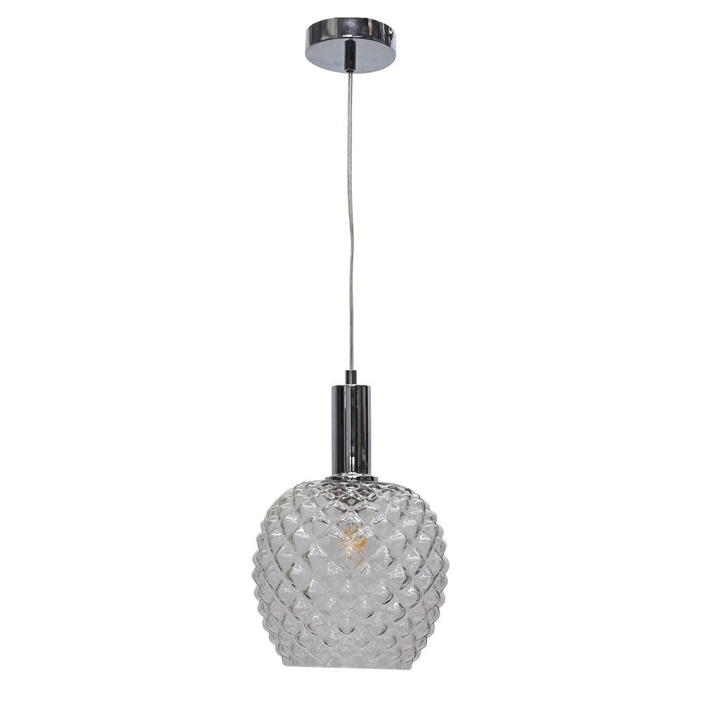 First Choice Lighting Baine - Clear Textured Glass Chrome Deco Pendant Fitting