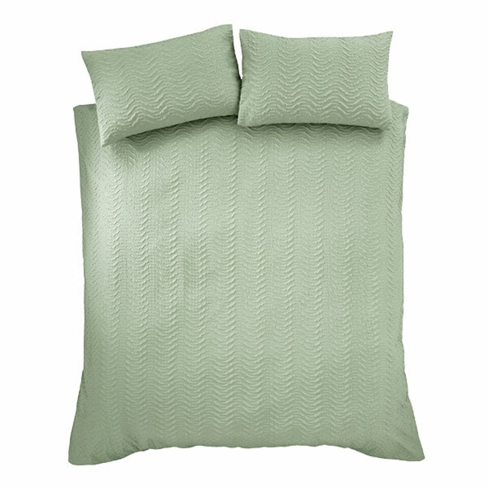 image 1 of Catherine Lansfield Heatset Wave King Duvet Set Mint Green Green | King