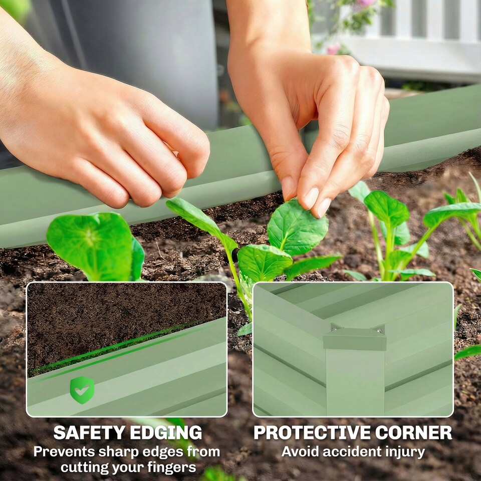 image 1 of Outsunny Set of 2 Raised Garden Bed Galvanised Planter Box, Light Green | Green | Dark Grey
