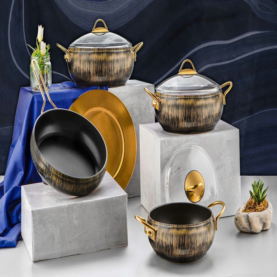 image 1 of Alize Collection 7-Piece Non-Stick Granite Cookware Set (Gold)