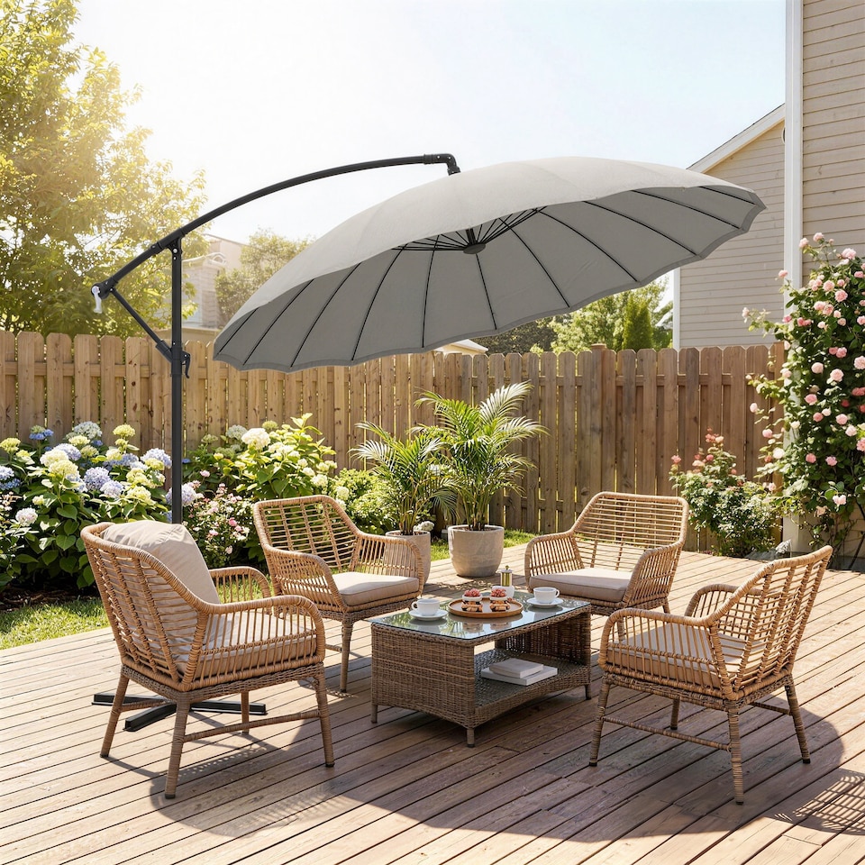 image 1 of Outsunny 2.7 m Cantilever Shanghai Parasol w/ Crank Handle, Cross Base, Grey | Grey | 2.7m x 2.7m x2.60m