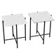 image 1 of Set of 2 Pcs Marble Effect Tops Square Round Side End Coffee Table Metal Frame | White | White Square | 1