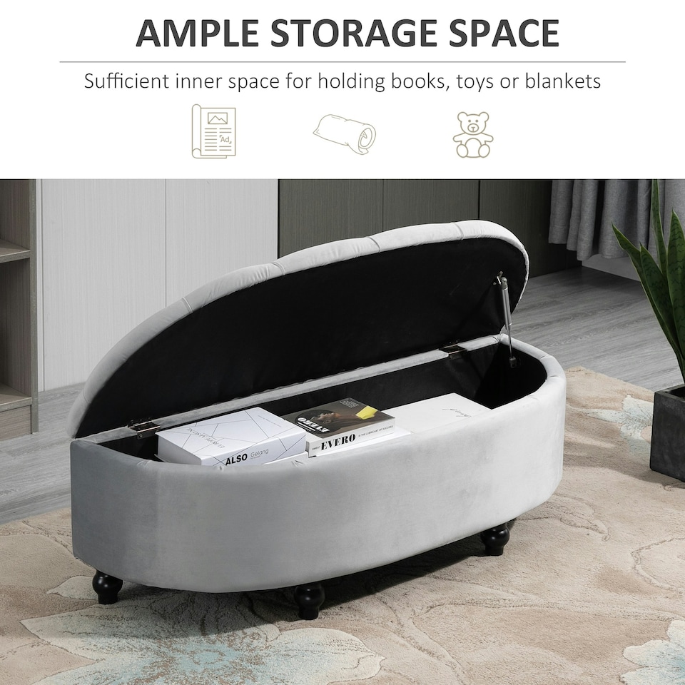 image 1 of HOMCOM Semi-Circle Storage Ottoman Bench Tufted Upholstered Accent Footrest