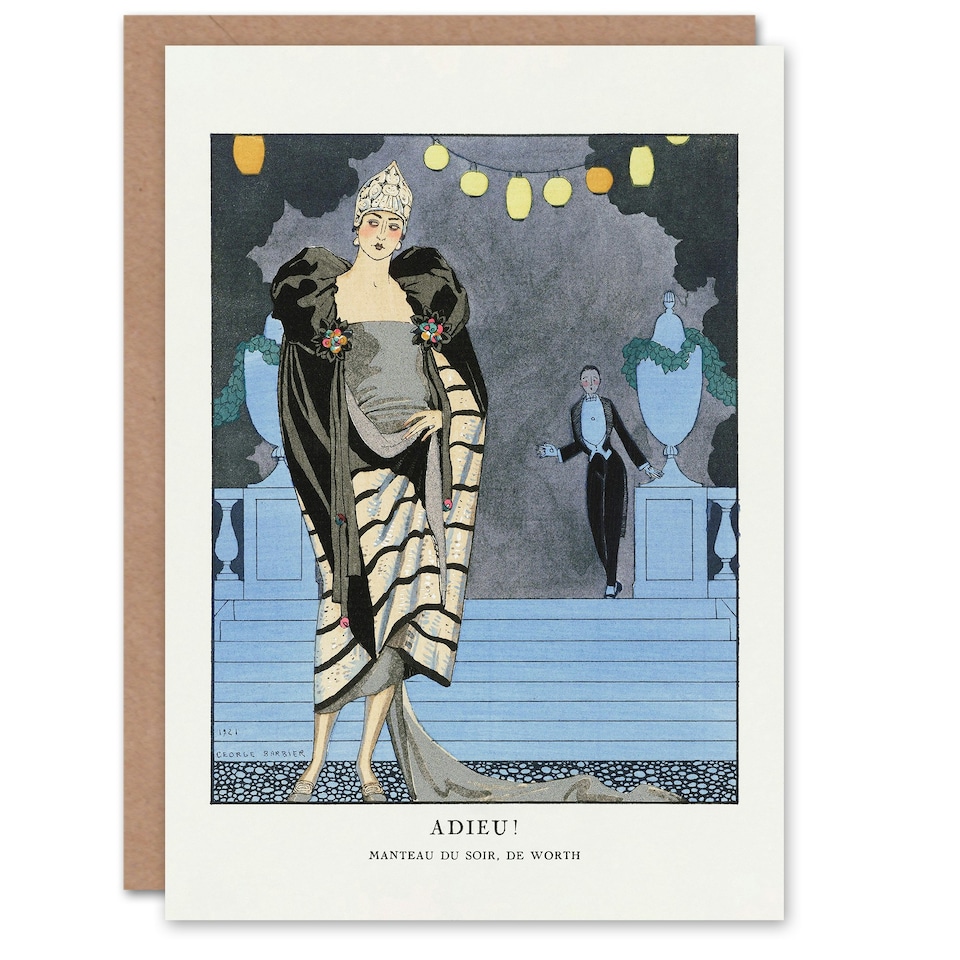 image 1 of George Barbier Art Card Farewell Evening Coat Vintage Advert