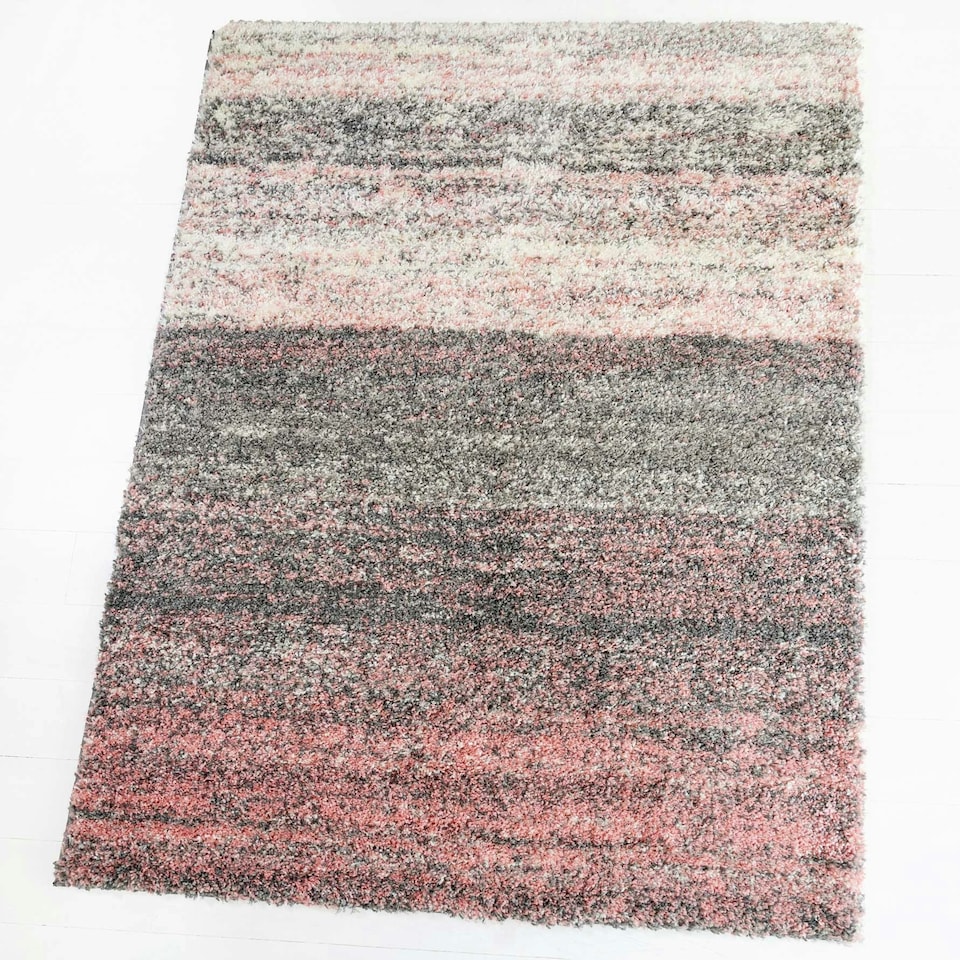 image 1 of KUKOON Pink Stripe Distressed Shaggy Living Room Area Rug 200cm x 290cm Pink