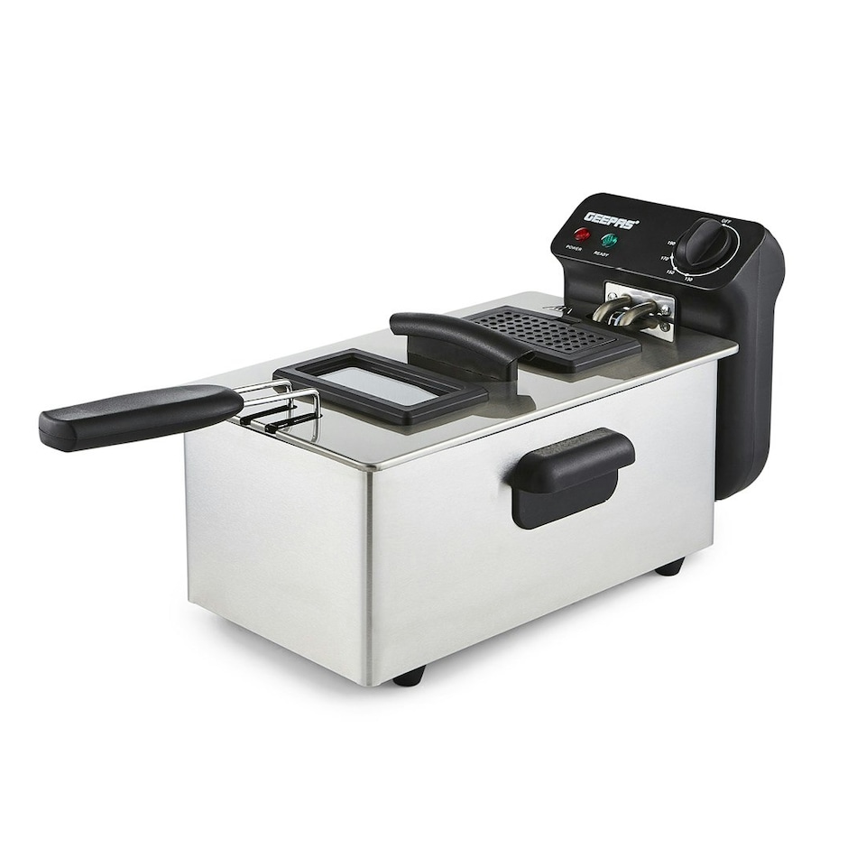 image 1 of GEEPAS Deep Fat Fryer 3L | Food Grade Stainless Steel with Viewing Window, Silver