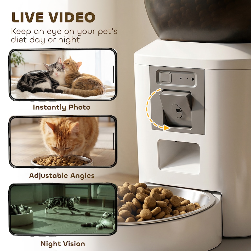 image 1 of PawHut Automatic 4L Cat Feeder with Camera, 2.4G WiFi, Smart APP Control