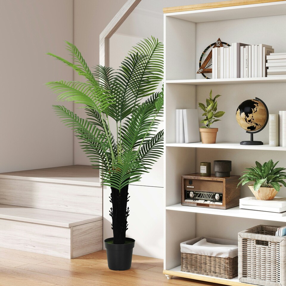 image 1 of HOMCOM 175cm Artificial Areca Palm Tree with PE Leaves and Flocked Soil Green | One Size