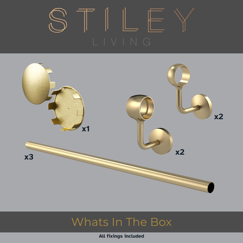 image 1 of Stiley Living 3.6m Brass Wall-Mounted Stair Handrail Kit with Brackets & Fixings