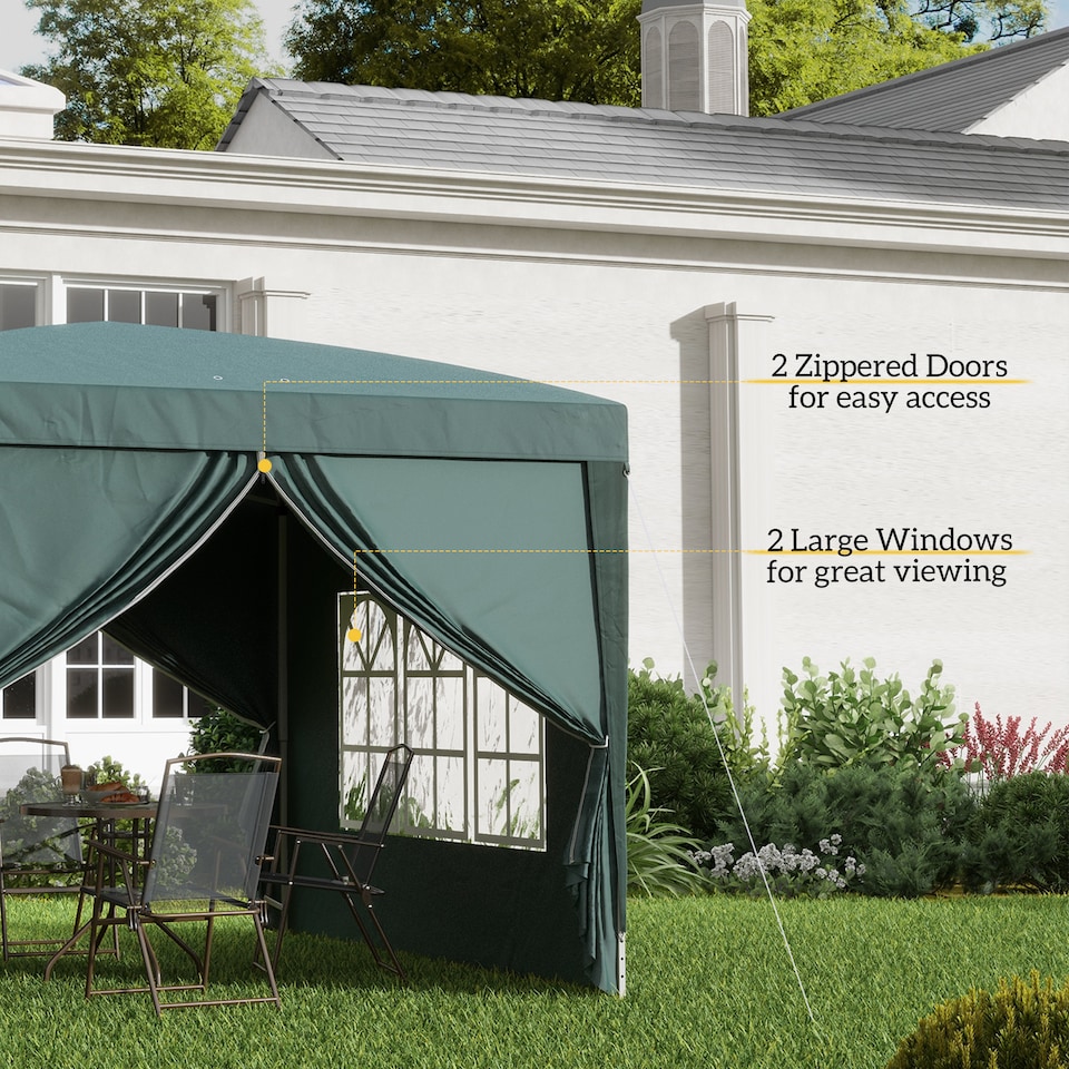 image 1 of Outsunny 3 x 3 m Garden Pop Up Gazebo, Wedding Party Tent Marquee, Water Resistant Awning Canopy with Sidewalls, Windows, Carry Bag, Green