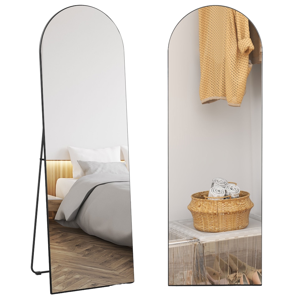 image 1 of HOMCOM Arched Full Length Mirror, 50  150cm Wall Mounted, Leaning, Free Standing Full Body Mirror, Frameless, for Living Room, Bedroom, Black
