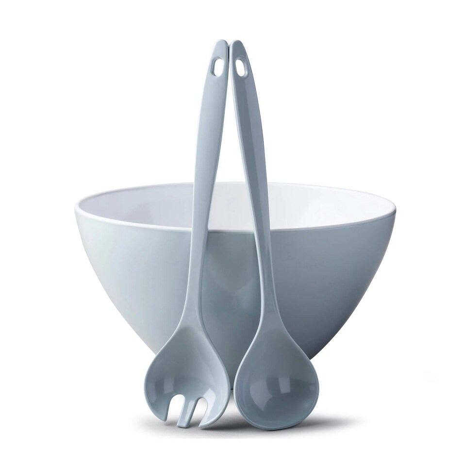 image 1 of Zeal Melamine Salad Bowl & Salad Servers Set, Duck Egg Blue Red | Red