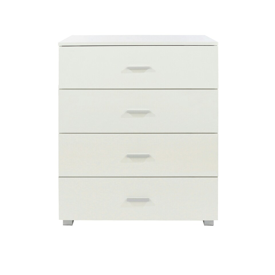 image 1 of Lido 4 Drawer White Gloss Chest of Drawers - White High Gloss Bedroom Storage with Matte Silver Handles | White | White | 1