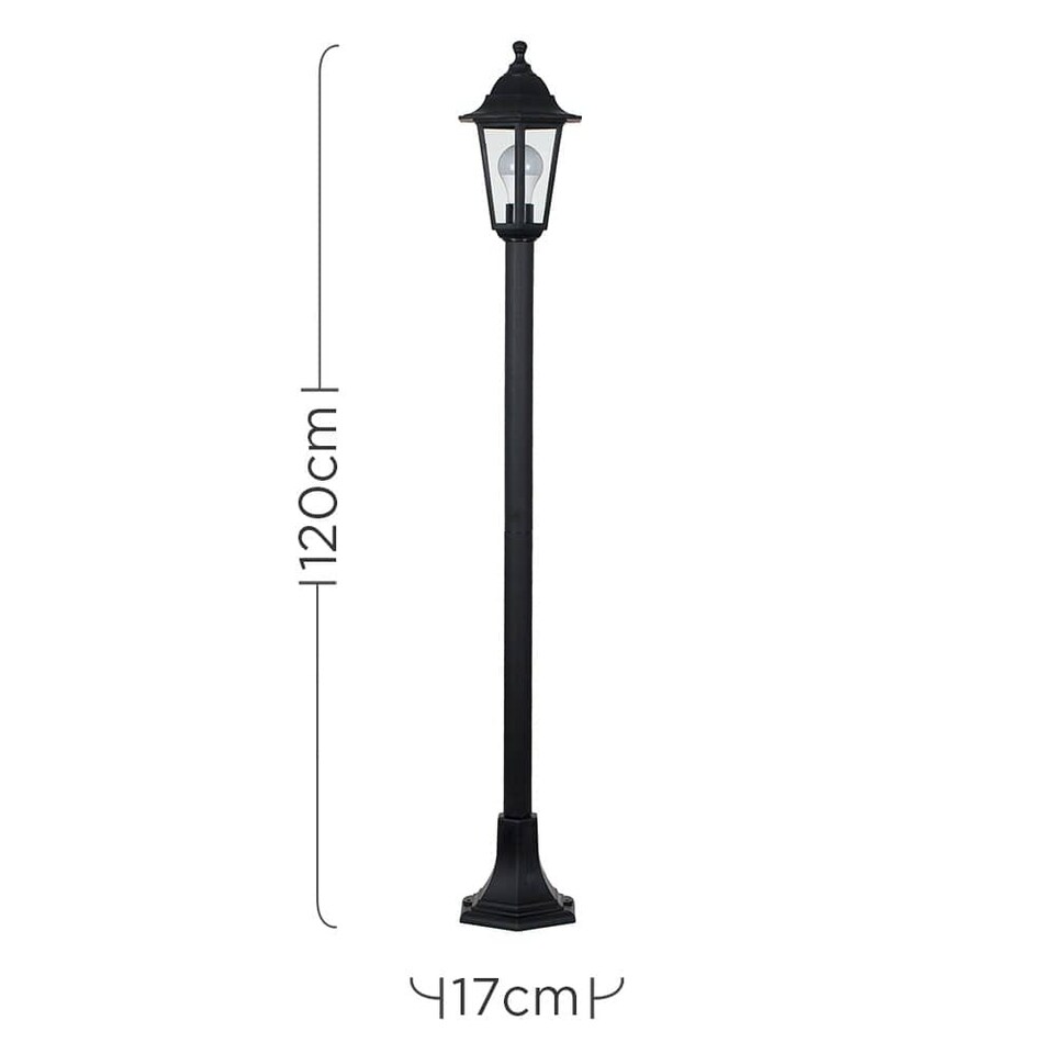image 1 of ValueLights Traditional 1.2m Black IP44 Outdoor Garden Lamp Post Bollard Light - Includes 6w LED GLS Bulb 3000K Warm White | Black