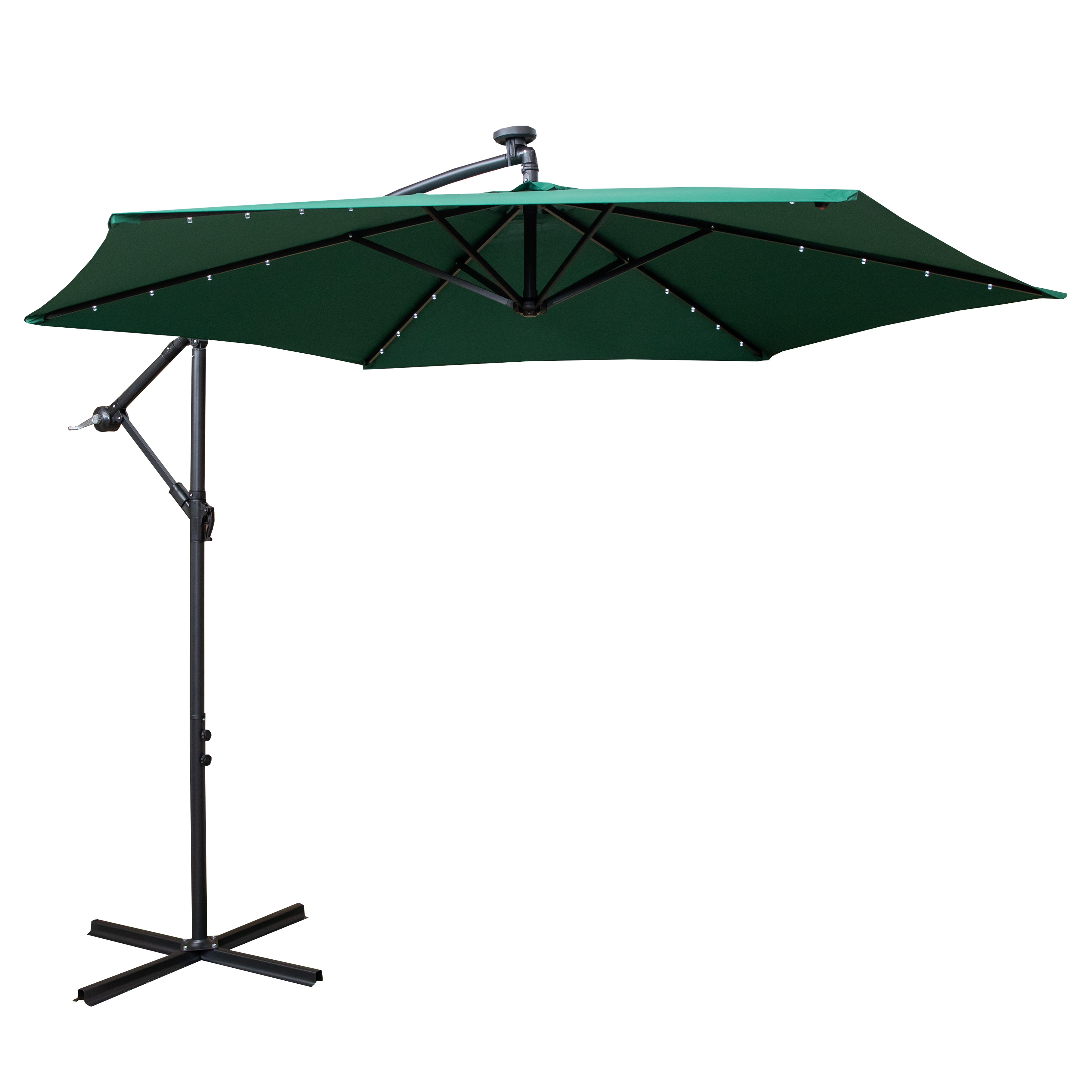 Samuel Alexander 3m Solar Powered Cantilever Lit Banana Garden Parasol with Crank Handle & White LED Lights in Green
