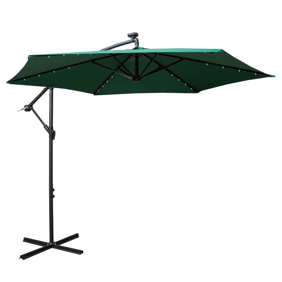 image 1 of Samuel Alexander 3m Solar Powered Cantilever Lit Banana Garden Parasol with Crank Handle & White LED Lights in Green