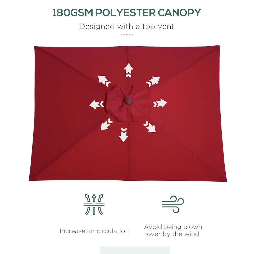 image 1 of Outsunny Wooden Patio Umbrella Parasol Outdoor Sunshade 6 Ribs Red