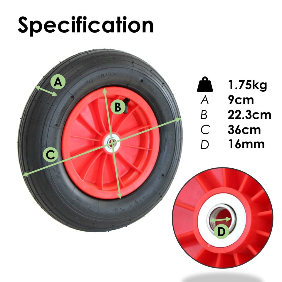 image 1 of 14 Inch Plastic Rim Wheelbarrow Replacement Pneumatic Tyre Wheel