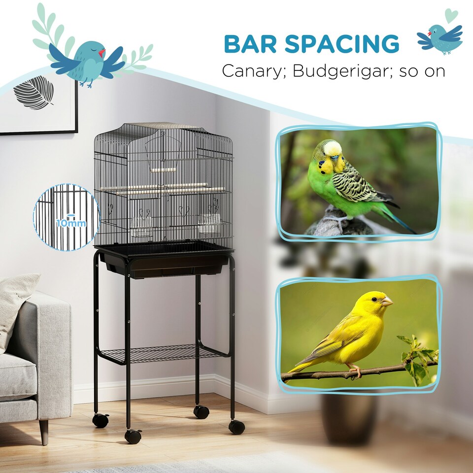 image 1 of PawHut Bird Cage for Budgie Finch Canary Parakeet W/ Stand Tray Black