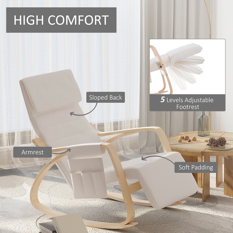 image 1 of HOMCOM Rocking Chair Recliner Armchair with Adjustable Footrest, Cream White