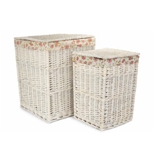 Set of 2 Square White Wash Wicker Laundry Basket Rose Lining | Multi | Garden Rose
