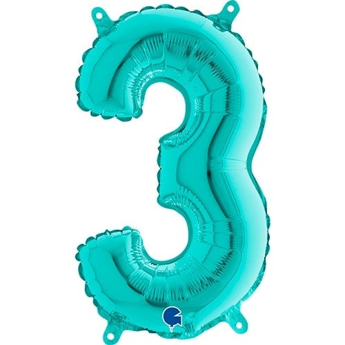 Number 3 Tiffany Blue Air Fill Foil Balloon 36cm / 14 in