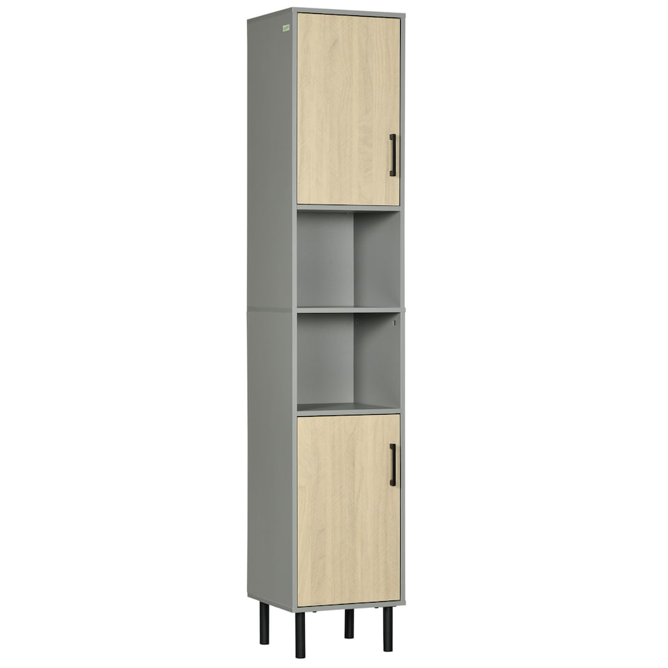 image 1 of kleankin Tall Bathroom Cabinet, Free Standing Bathroom Storage Cabinet Cupboard with Door and Adjustable Shelves for Kitchen, Living Room