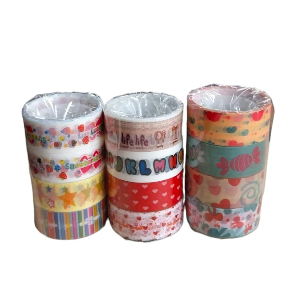 image 1 of Pack of 8 Fancy Colour Cartoon Washi Tapes 1.5cm x 5m