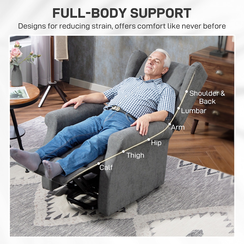 image 1 of HOMCOM Power Lift Chair, Fabric Recliner Armchair w/ Remote Charcoal Grey | Grey