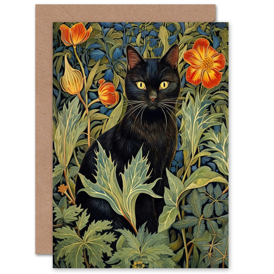 image 1 of Black Cat Lover Wildflower Meadow in Spring Animal Greeting Card