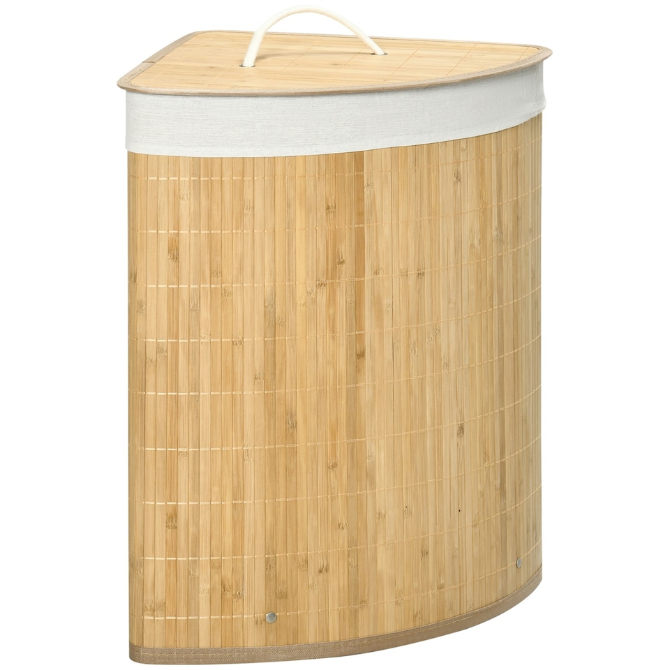 image 1 of HOMCOM 55L Bamboo Corner Laundry Hamper Bamboo Laundry Basket Natural