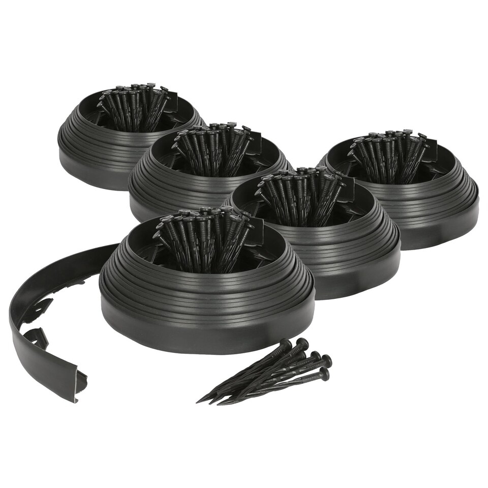 image 1 of Harbour Housewares Flexible Lawn Edging 4cm Plastic with Pegs for Garden Pathway & Flower Bed Borders | Black | Black | 50m | 5