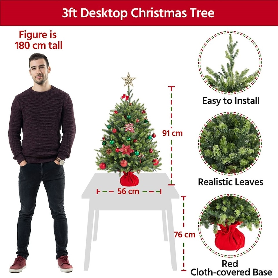 image 1 of Yaheetech 91cm Tabletop Christmas Tree with Cement Base Green