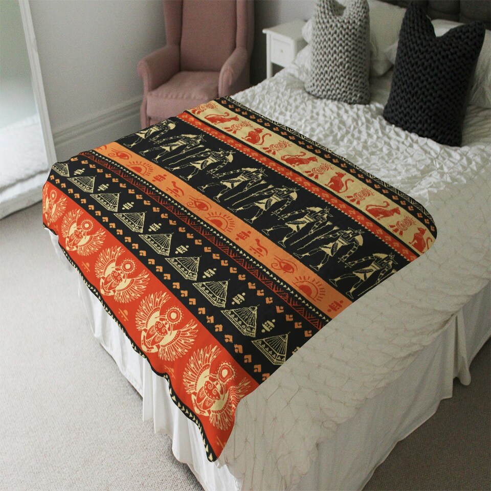 image 1 of Egyptian Heiroglyphs in Orange & Black (Blanket)