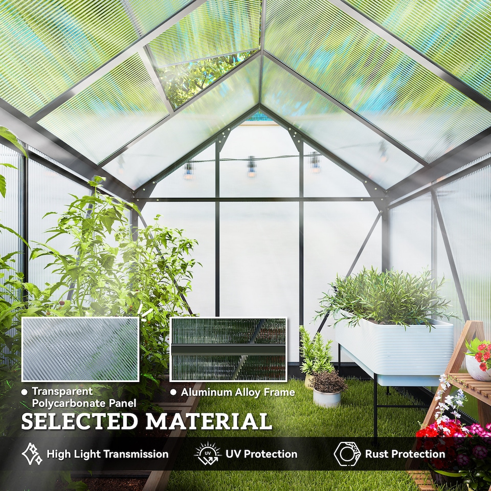 image 1 of Outsunny 6x6ft Walk-In Polycarbonate Greenhouse Plant Grow Galvanized Aluminium | Grey