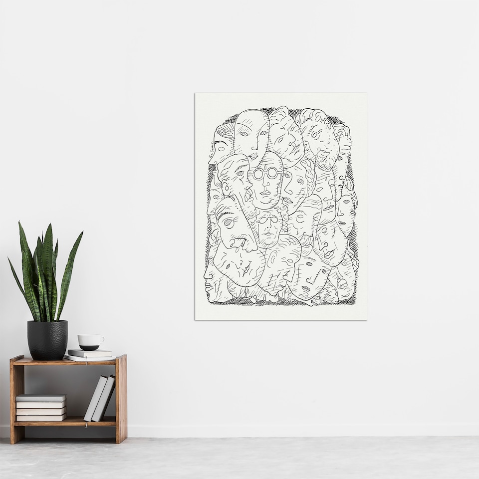 image 1 of Maskers Masks Black And White Drawing Gestel Huge Wall Art Poster Print