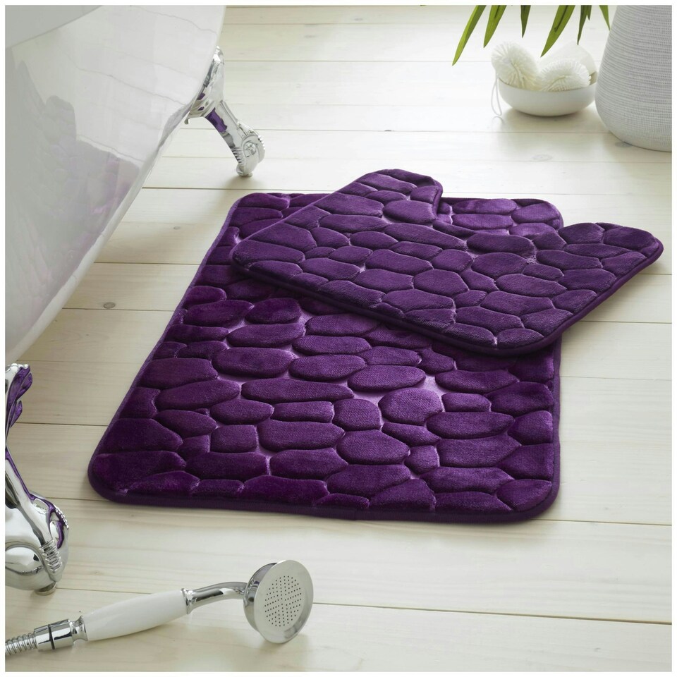 image 1 of VELVETIO 2Pc Pebble Bath Mat Set Memory Foam Bathroom Toilet Rugs Purple