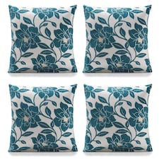 Peony Chenille 45cm x 45cm Teal Cushion Set of 4 | Blue | Cream | 45cm x 45cm x 10cm | 4