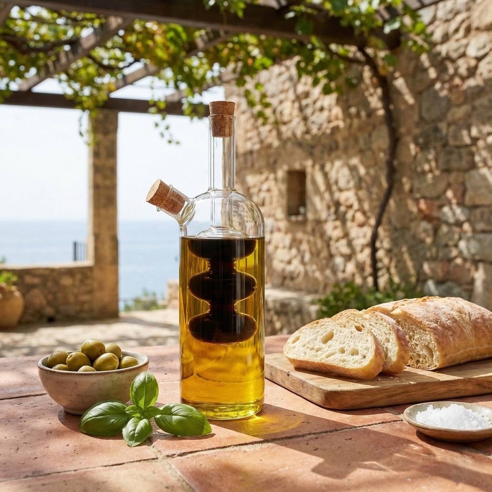 image 1 of 2 In 1 Glass Olive Oil And Vinegar Cruet Dispenser Bottle Dual Chamber