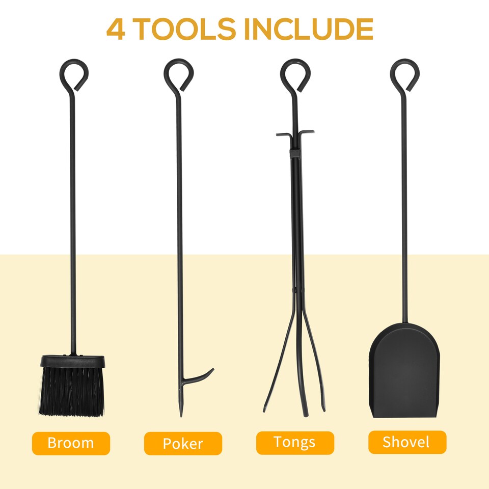 image 1 of HOMCOM Steel Firewood Log Holder Indoor Outdoor Firewood Rack Fireplace Wood Storage Shelf with 4 Tools, Hooks, Scrolls, RustResistant, Black, 75L x 30W x 60H cm