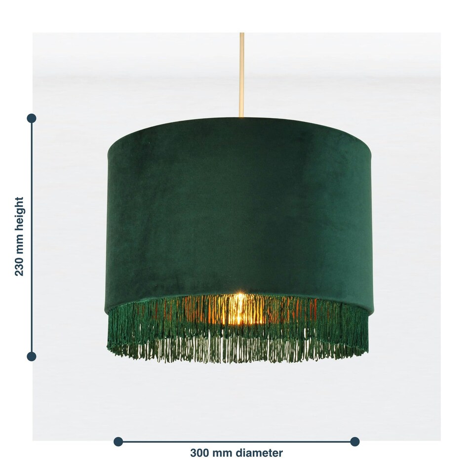 image 1 of First Choice Lighting Set of 2 Spruce Green Velvet With Gold Inner Tassled Light Shades Green | Gold